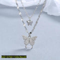 Alloy Silver Platad Double Layered Butterfly Design Pendant