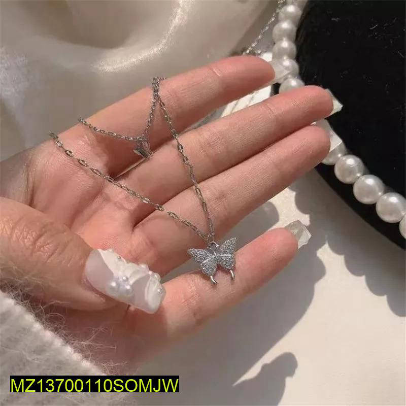 Alloy Silver Platad Double Layered Butterfly Design Pendant
